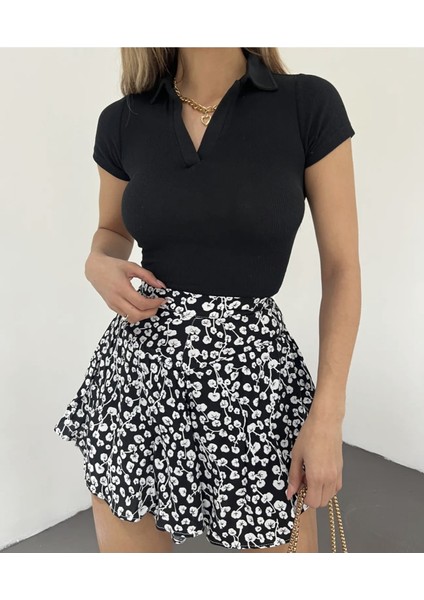 Polo Yaka Kaşkorse Kısa Kol Crop