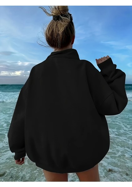 Kadın Güneş Baskılı Yarım Fermuarlı Dik Yaka Sweat fiyatları