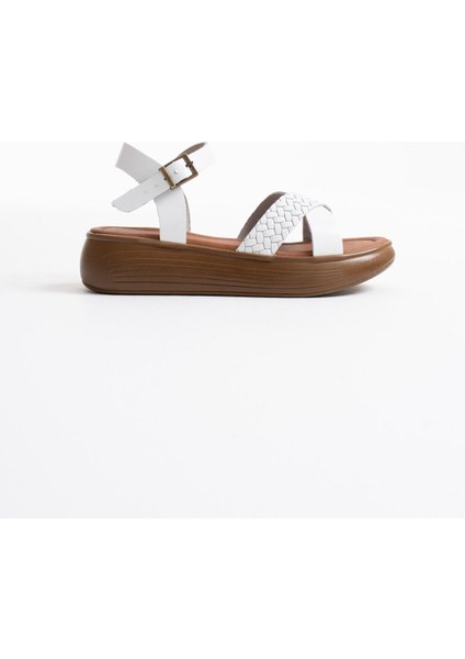 Orwell Beyaz Hakiki Deri Sandalet