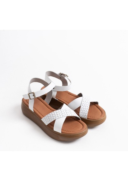 Orwell Beyaz Hakiki Deri Sandalet