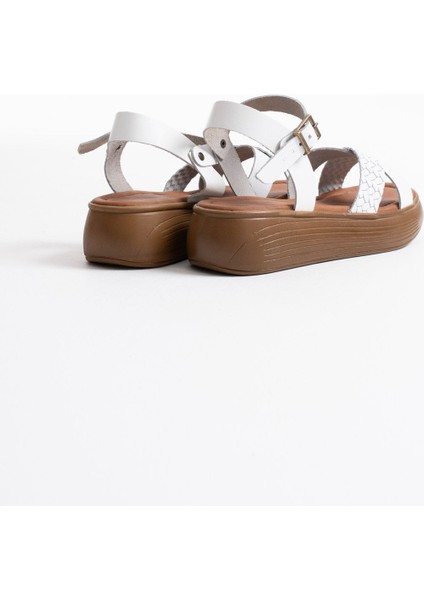 Orwell Beyaz Hakiki Deri Sandalet