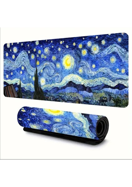 85X34 cm Van Gogh Yıldızlı Gece Tasarımı Kaydırmaz Taban Speed Yüzey Oyuncu Mouse Pad Gaming