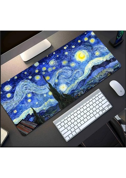 85X34 cm Van Gogh Yıldızlı Gece Tasarımı Kaydırmaz Taban Speed Yüzey Oyuncu Mouse Pad Gaming fiyatları