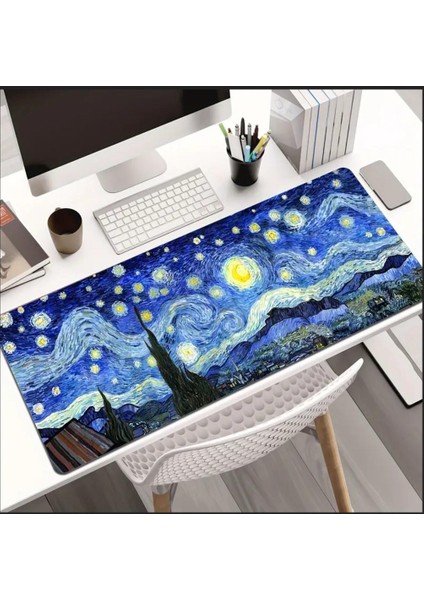 85X34 cm Van Gogh Yıldızlı Gece Tasarımı Kaydırmaz Taban Speed Yüzey Oyuncu Mouse Pad Gaming fırsatları