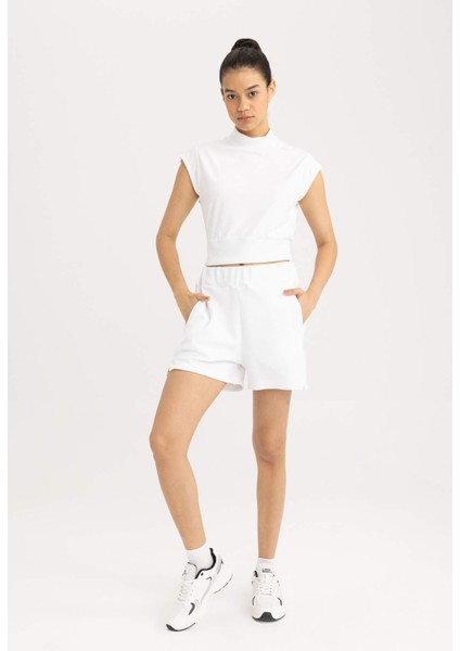 Fit Crop Dik Yaka Sporcu Kısa Kollu Ağır Kumaş Tişört