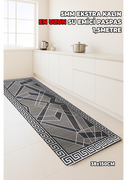 Uzun Boy Su Emici Paspas - 38X150CM - Banyo Mutfak Paspası - Ekstra Kalın - 5mm Kalınlık