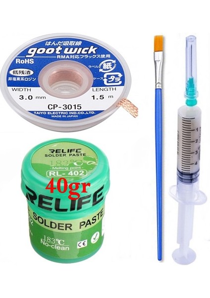 Relıfe RL-402/ Krem Lehim Paste 183°C 40G Flux Lehim Toplama Elektronikçi Yardımcı SETI01