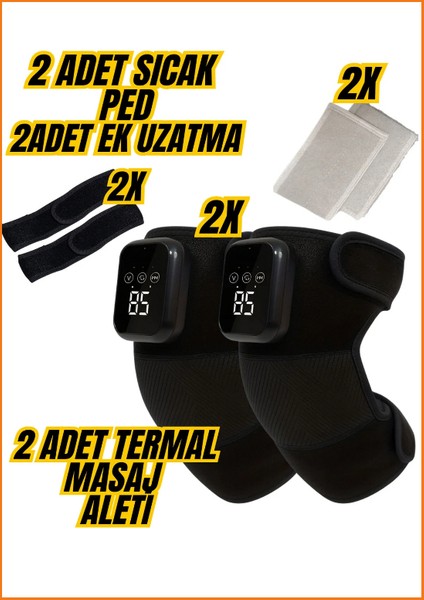 2 Adet Kablosuz Titreşimli Termal Diz Masaj 4 Isıtma Pedi + 2 Uzatma Aparatı Omuz, Diz, Dirsek Için