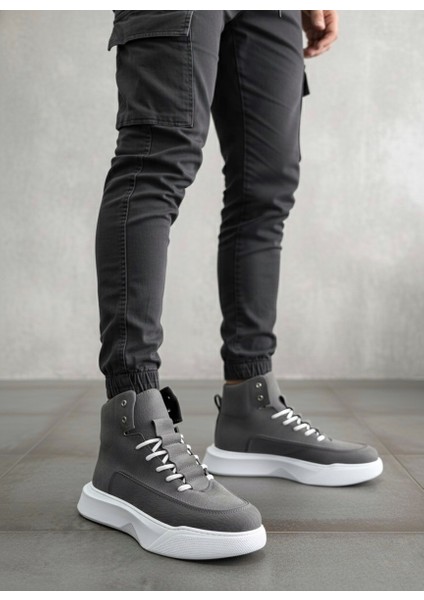 BA0321 Gizli Bağcıklı Erkek Füme Beyaz Taban Spor Bot