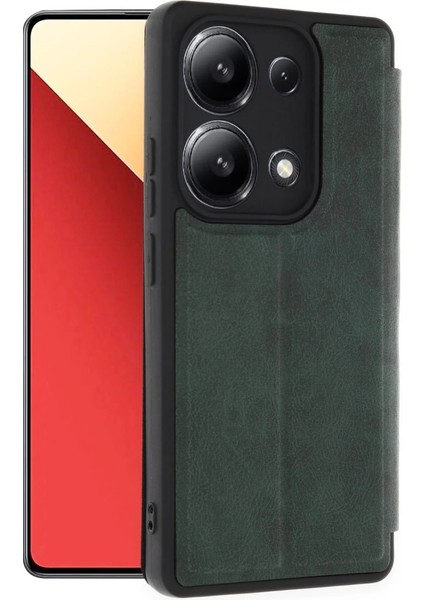 Buğz Newface Xiaomi Redmi Note 13 4g Kılıf Flip Cover - Koyu Yeşil