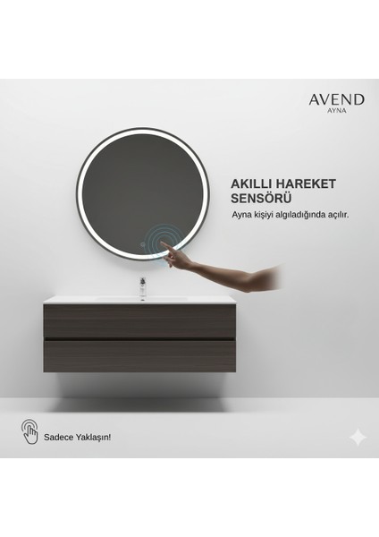 Akıllı Buhar Tutmaz Hareket Sensörlü 3 LED Işıklı Dekoratif Banyo Aynası cm indirimleri