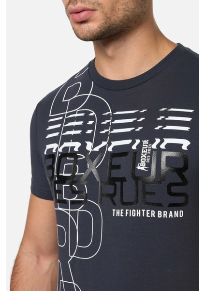 Round Neck Anthracite T-Shirt With Graphic Anthracite modelleri