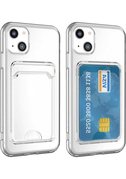 iPhone 14 Plus Uyumlu Kartlıklı Şeffaf Senk Setra Clear Silikon Kapak-Renksiz