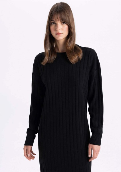 Regular Fit Yarım Balıkçı Yaka Basic Düz Uzun Kollu Triko Elbise W0986AZ24WN