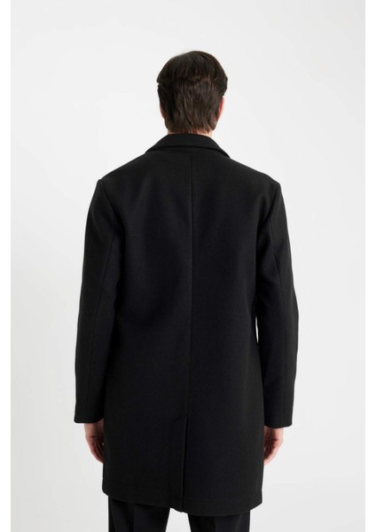 Relax Fit Ceket Yaka Düğmeli Cepli Kışlık Kaşe Parka