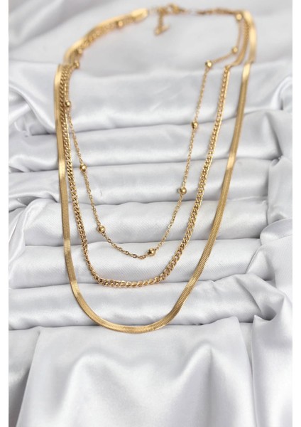 316L Çelik Gold Renk 3'lü Kadın Kolye fiyatları