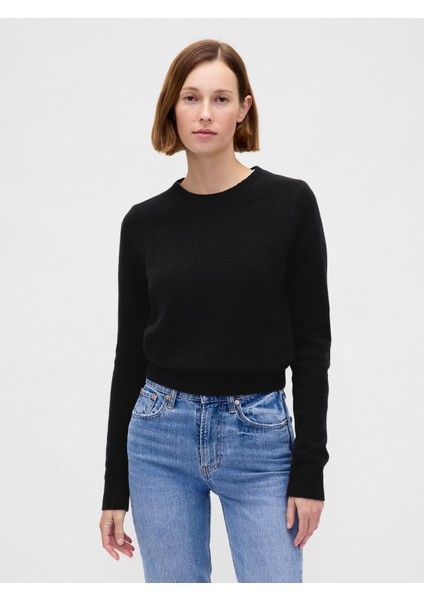 Kadın Siyah Cashsoft Bisiklet Yaka Kazak