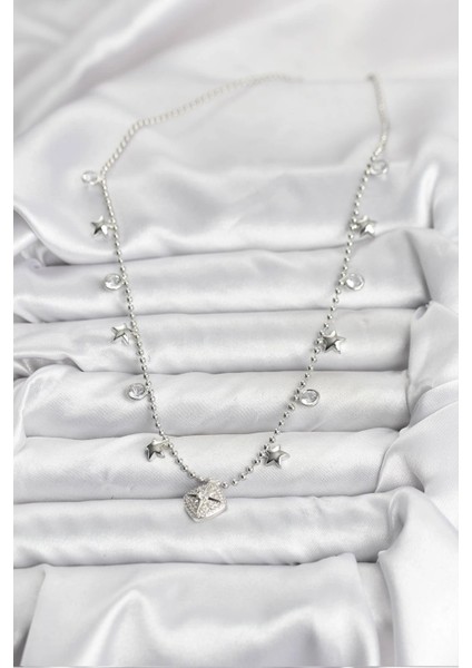 Pirinç Gümüş Renk Zirkon Taşlı Kutup Yıldızı Model Kadın Kolye fiyatları