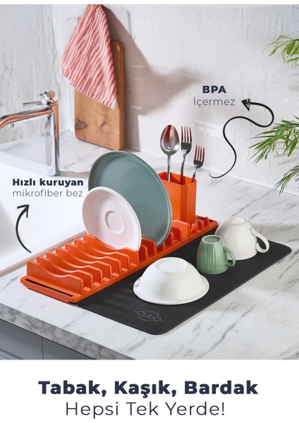 Lüks Modern Tezgah Üstü Tabak-Kaşık Kurutma Kaşıklık, Hızlı Kuruyan Mikrofiber Mat ve Bpa Içermez