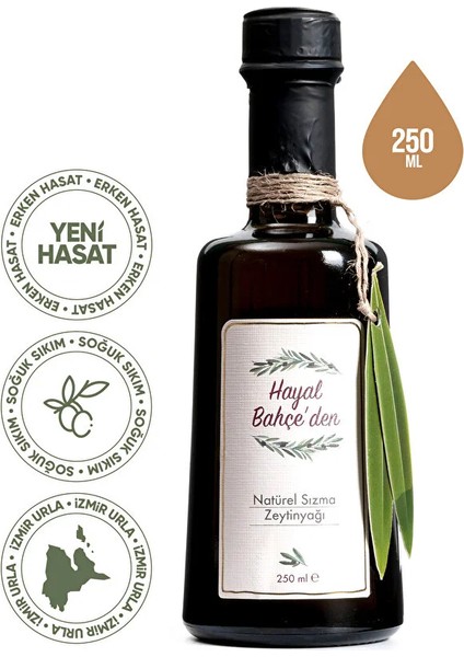 Erken Hasat Natürel Sızma Zeytinyağı 250 ml | Soğuk Sıkım, Izmir Urla, Yeni Hasat, Düşük Asidite