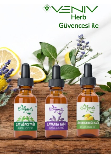 %100 Doğal Yağ Seti - Çay Ağacı Yağı - Lavanta Yağı - Limon Kabuğu Yağı 3X20 ml