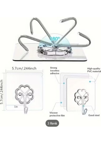 2 Adet Şeffaf Kendinden Yapışkanlı Döner Kanca Çok Amaçlı Kancalı Sticker modelleri