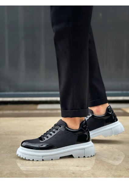 BA0243 Bağcıklı Rugan Paraşüt Detaylı Yüksek Taban Siyah Erkek Ayakkabı modelleri