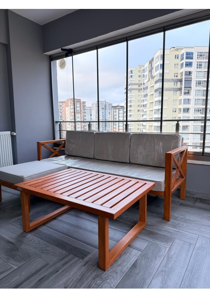 Ahşap Bahçe Balkon Takımı I L Koltuk ve Masa I Bahçe Balkon Mobilyası