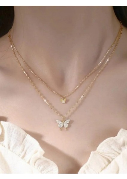 Altın Kaplama Zirkon Taşlı Kelebek Kolye | Zarif ve Göz Alıcı Çelik Kolye fiyatları