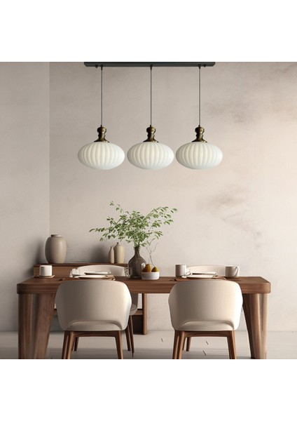 Elegant Cam Beyaz Üçlü Eskitme Tokmak Başlık Sarkıt Lamba Restoran Salon Aydınlatma