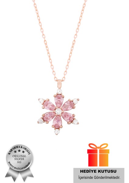 (Premium Işıklı Kutulu) 925 Ayar Gümüş Pembe Taşlı Lotus Çiçeği Kadın Kolye modelleri