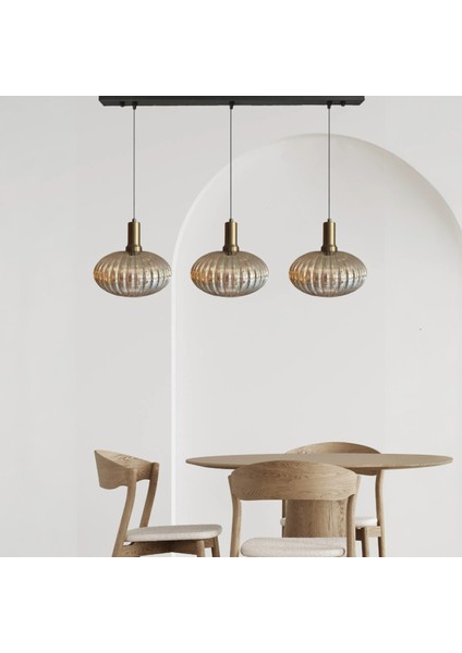 Üçlü Elegant Cam Bal Rengi Avize Eskitme Fener Başlık Sarkıt Lamba Restoran Salon Aydınlatma