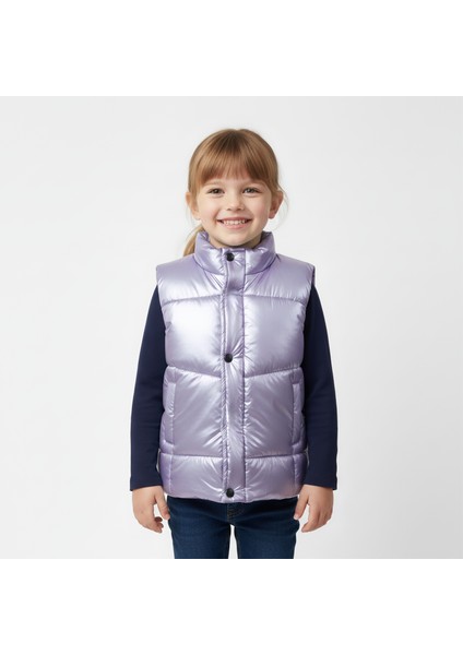 Basic Dik Yaka Kolsuz Şişme Yelek Lila