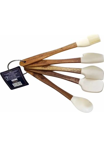 IVO-AKS128 Ivory Akasya Silikon Mutfak Seti 5 Parça / Fildişi Silikon Kaşık Spatula Seti