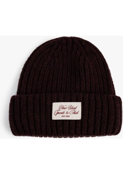 Lastikli Örgü Bere Kenarları Katlı Etiket Detaylı