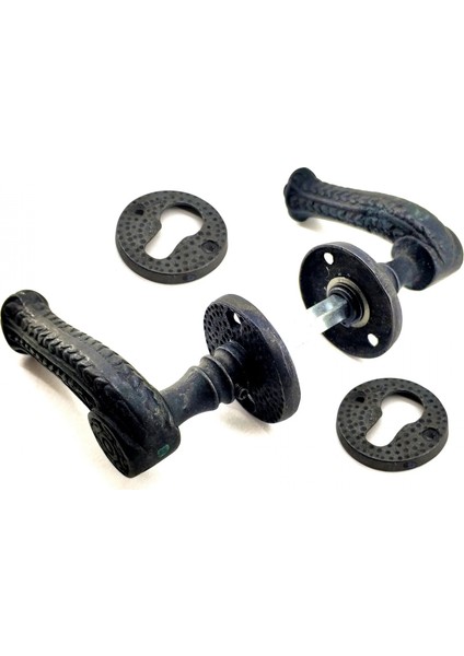 Buğz Antika Tarz Dekoratif Pirinç Rozetli Banyo Kapı Kolu - 49 Mm, Oksit