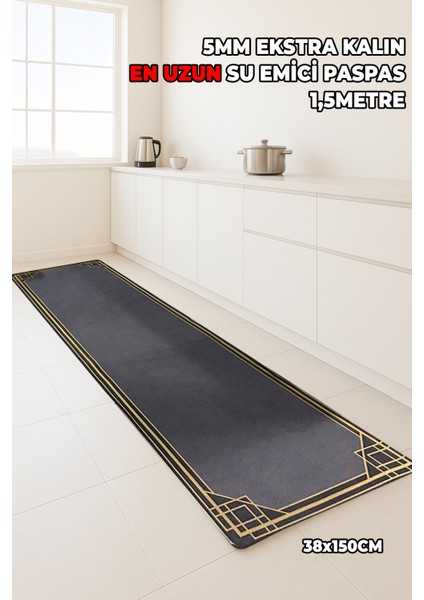 Uzun Boy Su Emici Paspas - 38X150CM - Banyo Mutfak Paspası - Ekstra Kalın - 5mm Kalınlık