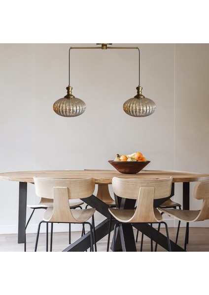 Elegant Cam Bal Rengi Ikili Metal Çubuk Avize Eskitme Tokmak Başlık Sarkıt Lamba Salon Aydınlatma