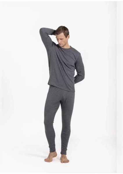 Oıl Company Buğz Unisex Çizgili Kışlık Uzun Kollu Pamuk Termal Içlik Set Antrasit modelleri