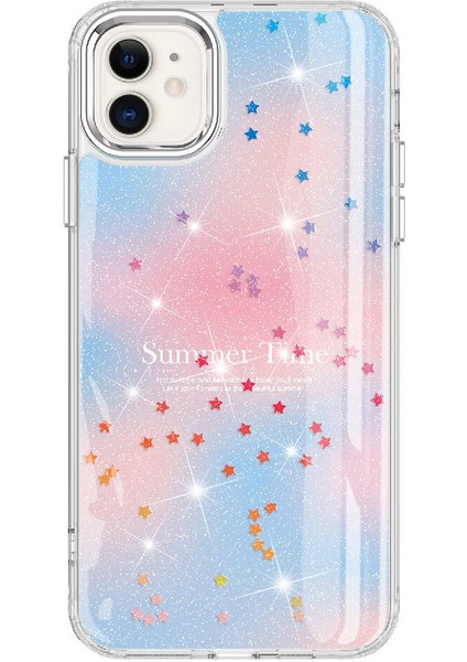 Apple iPhone 11 Kılıf Simli Desenli Parlak Senk Task Kapak-Mavi fırsatları