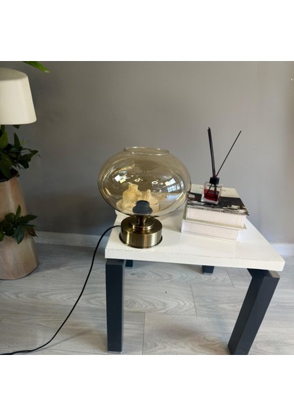 Solvia Cam Bal Rengi Y Piramit Masa Lambası Dekoratif Masaüstü Aydınlatma Hol Abajur Başucu Lamba fiyatları