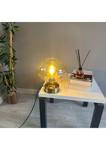 Solvia Cam Bal Rengi Y Piramit Masa Lambası Dekoratif Masaüstü Aydınlatma Hol Abajur Başucu Lamba modelleri