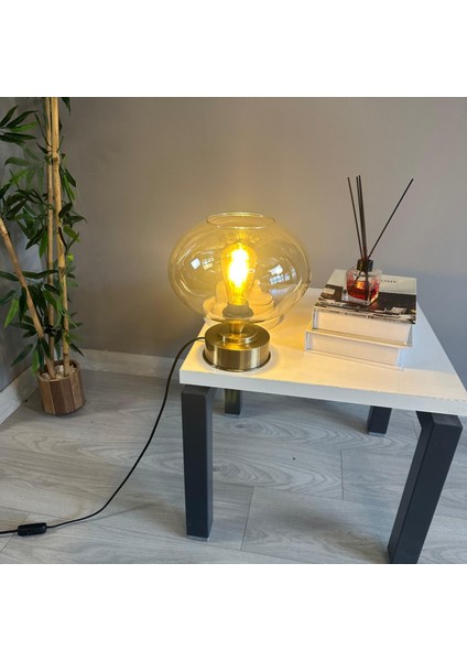 Solvia Cam Bal Rengi Y Piramit Masa Lambası Dekoratif Masaüstü Aydınlatma Hol Abajur Başucu Lamba indirimleri