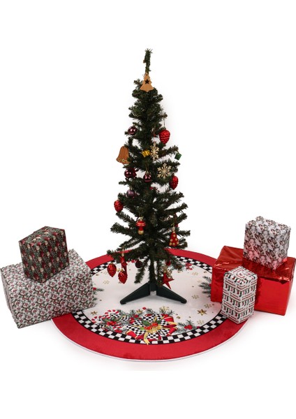 Yılbaşı Ağacı Altı Örtüsü | Christmas Desenli Çam Ağacı Altı Kaymaz Dot Tabanlı Halı | PAR0559