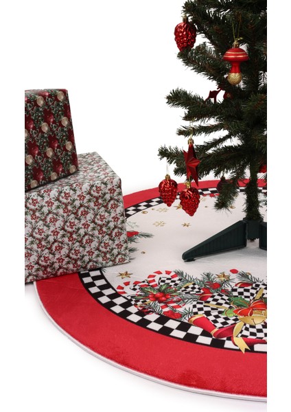 Yılbaşı Ağacı Altı Örtüsü | Christmas Desenli Çam Ağacı Altı Kaymaz Dot Tabanlı Halı | PAR0559 fırsatları