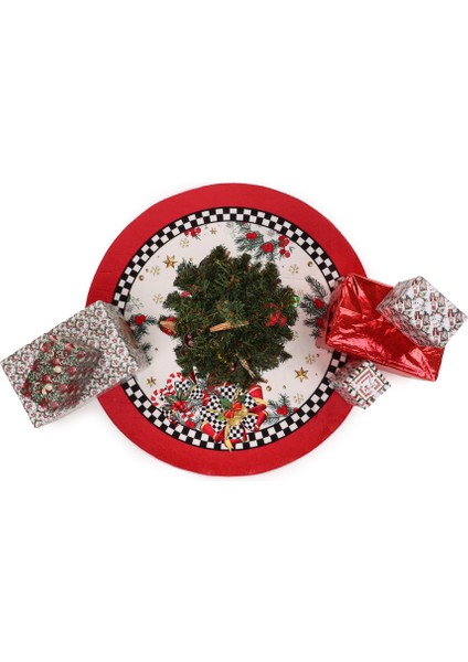 Yılbaşı Ağacı Altı Örtüsü | Christmas Desenli Çam Ağacı Altı Kaymaz Dot Tabanlı Halı | PAR0559 indirimleri