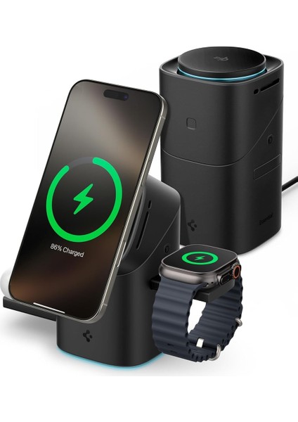 3in1 Kablosuz Şarj Cihazı / iPhone & Apple Watch & AirPods ile Uyumlu / Qi2 Sertifikalı Hızlı Kablosuz Şarj Destekli / 30W Çıkış Gücü / Soğutmalı Stand / Ayarlanabilir Dock Black - ACH09542