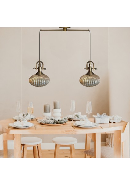 Elegant Cam Bal Rengi Ikili Metal Çubuk Avize Gemici Eskitme Başlık Sarkıt Lamba Salon Aydınlatma