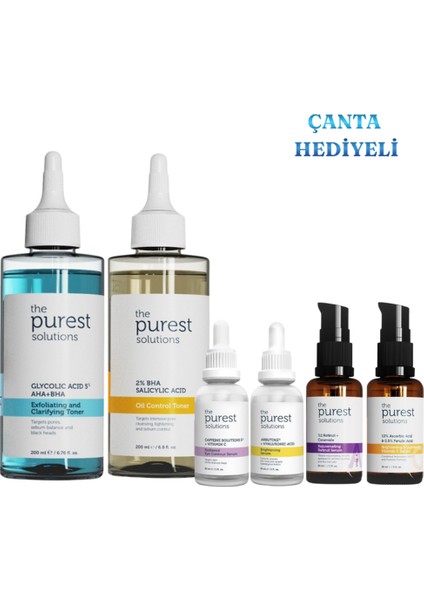 Serum, Tonic ve Solution Bakım Seti 6 In 1 (Çanta Hediyeli)