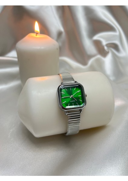 Kadın Çelik Kare Gümüş Gri Kol Saati